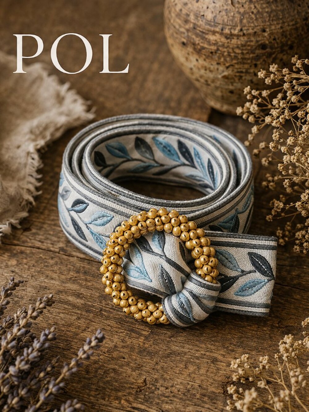 POL Boho Feminine Wide Woven Soft Fabric Beaded Circle Wood Buckle Rustic Belt